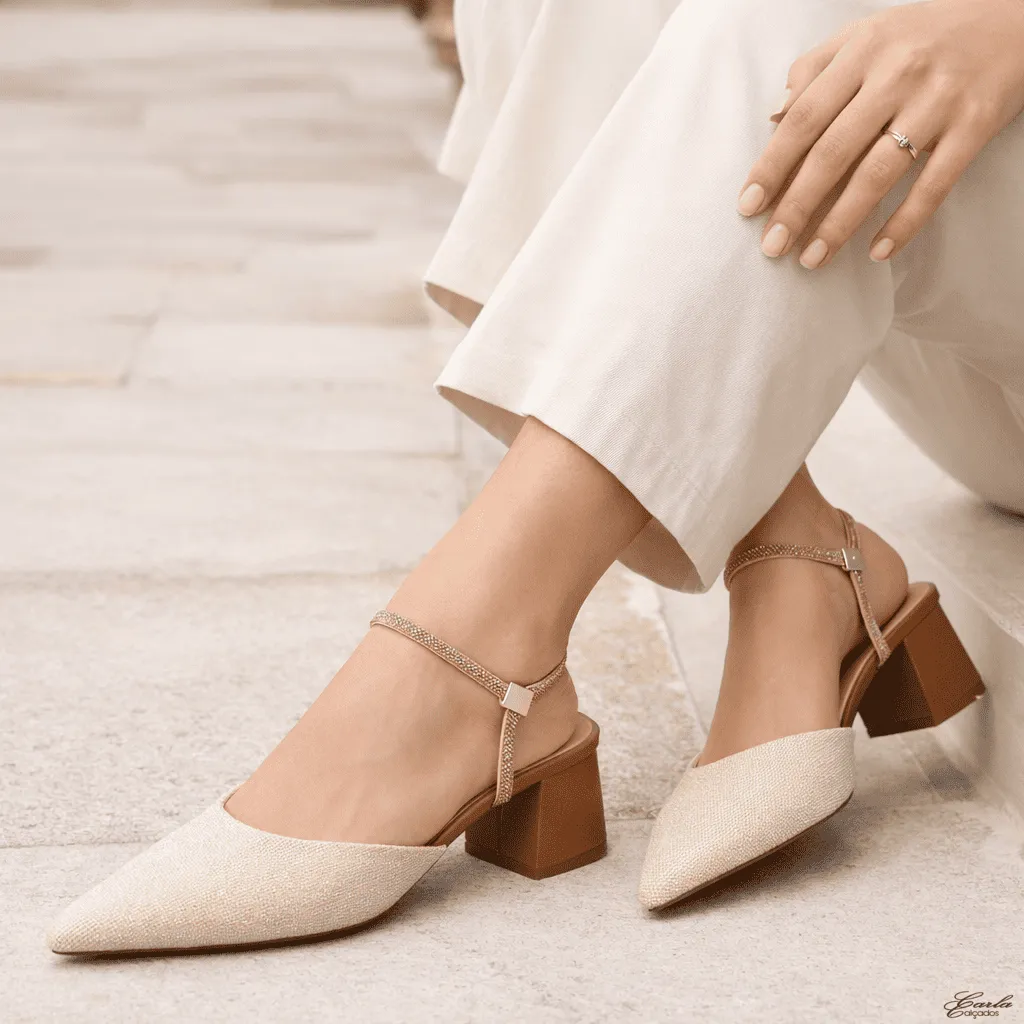 Scarpin Slingback Numeração Especial Salto Bloco 5cm Juta