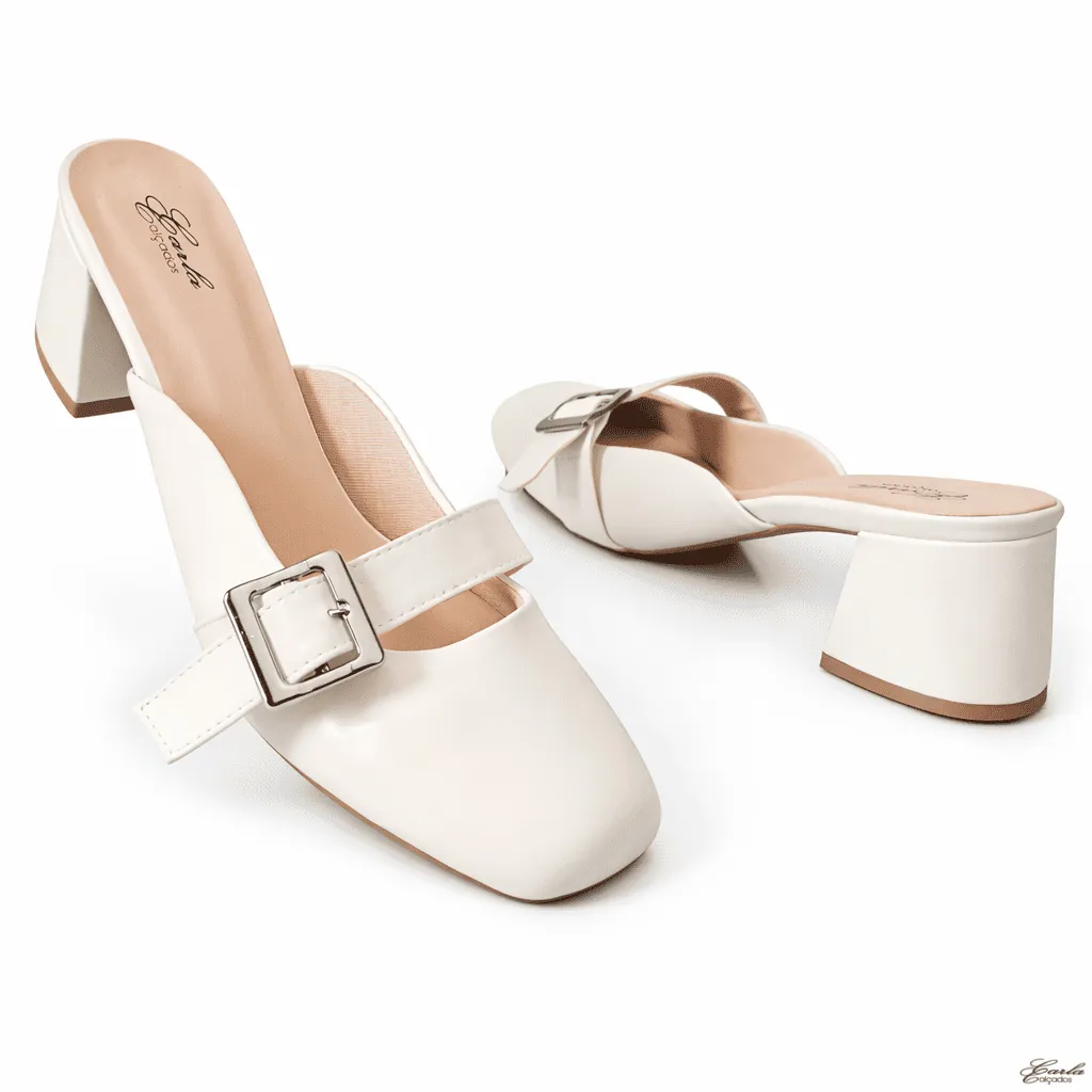 Scarpin Mule Tamanho Especial Salto Bloco 5cm Off White Scarpin Mule Tamanho Especial Salto Bloco 5cm Off White