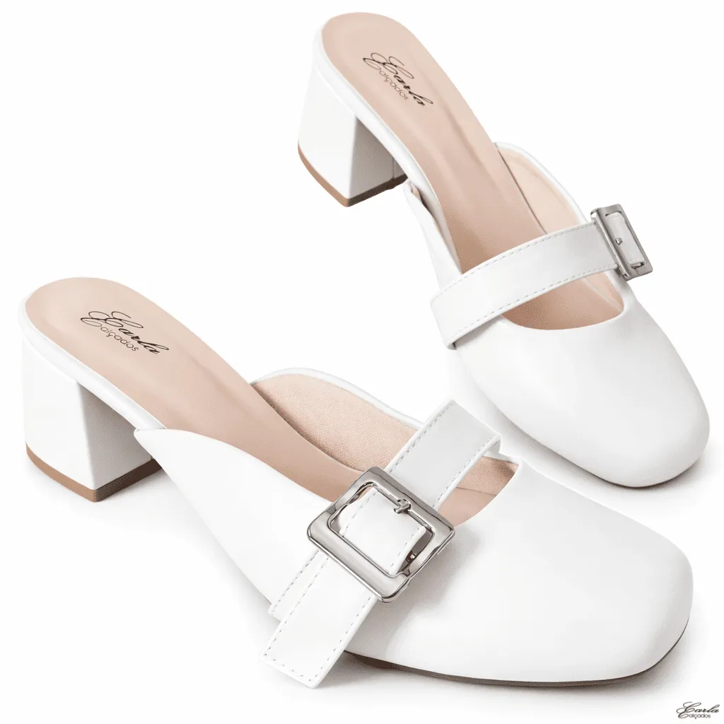 Scarpin Mule Tamanho Especial Salto Bloco 5cm Off White Scarpin Mule Tamanho Especial Salto Bloco 5cm Off White