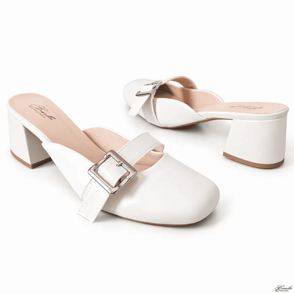 Scarpin Mule Tamanho Especial Salto Bloco 5cm Off White Scarpin Mule Tamanho Especial Salto Bloco 5cm Off White