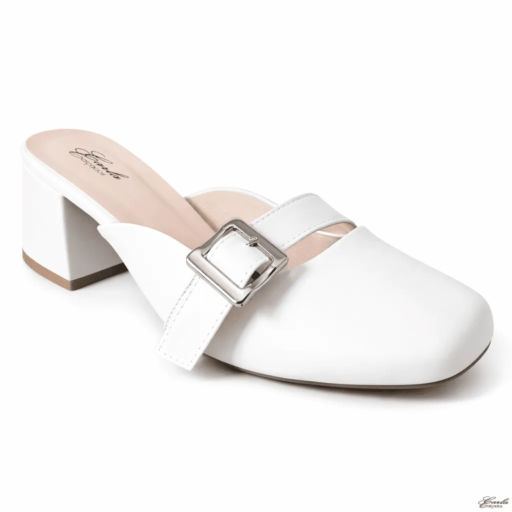 Scarpin Mule Tamanho Especial Salto Bloco 5cm Off White Scarpin Mule Tamanho Especial Salto Bloco 5cm Off White