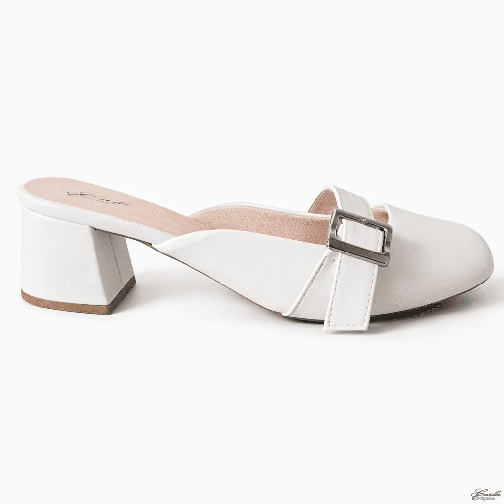 Scarpin Mule Tamanho Especial Salto Bloco 5cm Off White Scarpin Mule Tamanho Especial Salto Bloco 5cm Off White