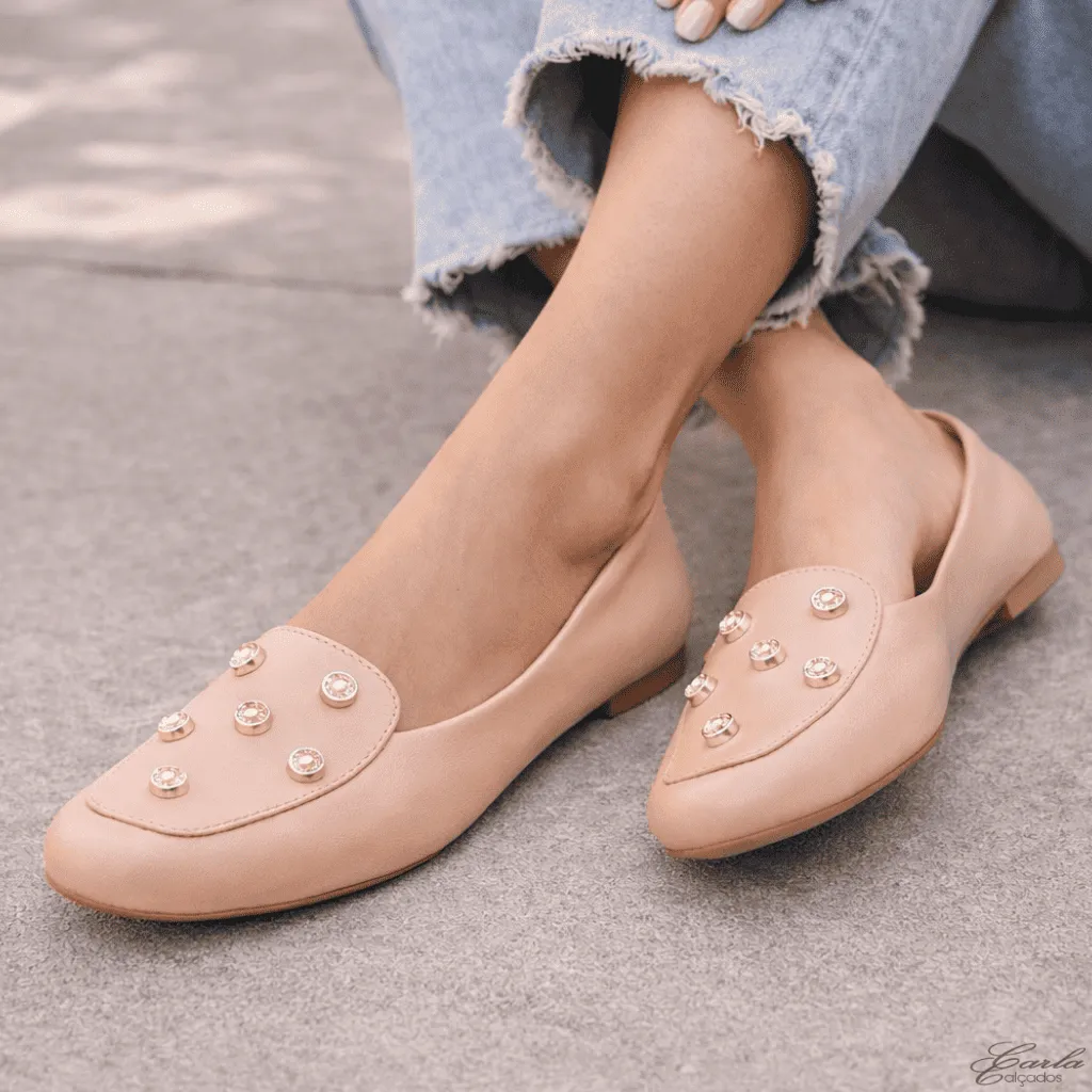 Sapatilha Mocassim Nude Pedras Numeração Especial 41 ao 44