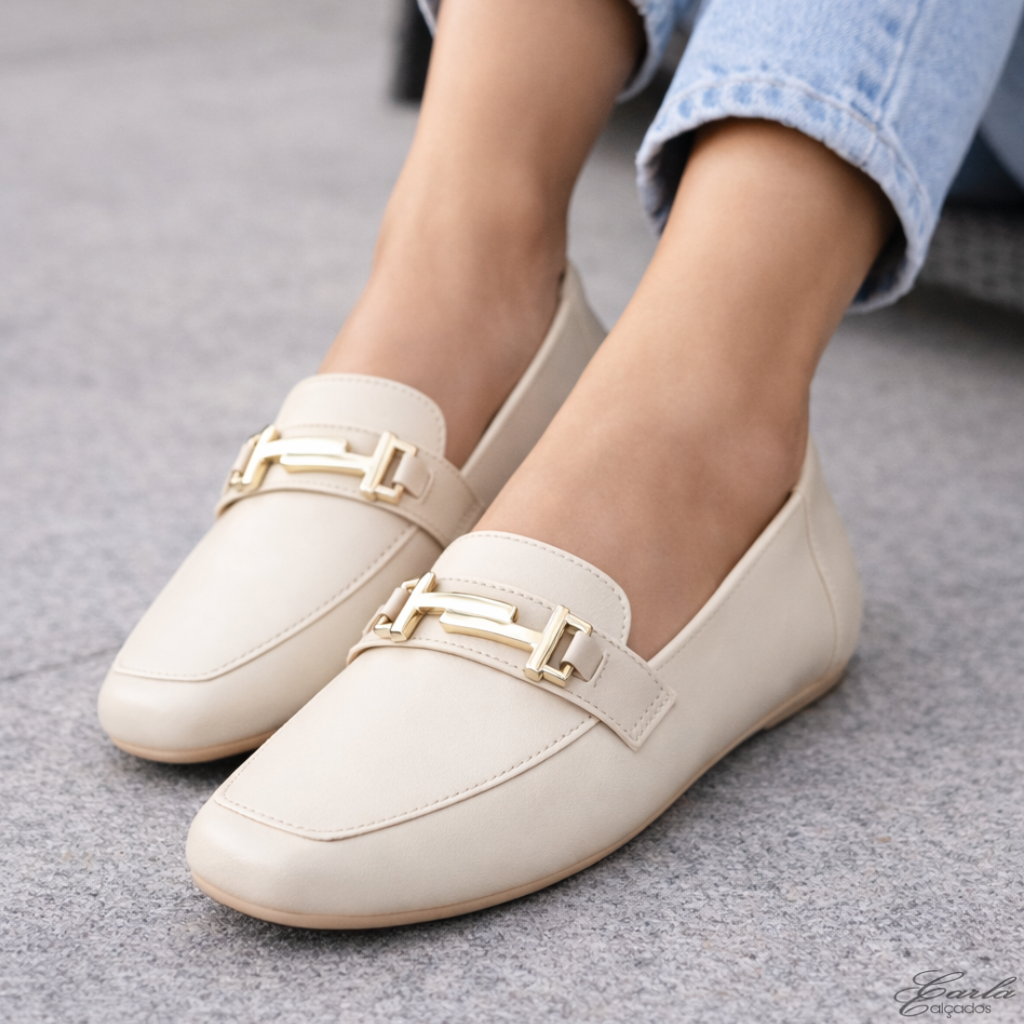 Sapatilha Mocassim Numeração Especial Off White Fivela Dourada