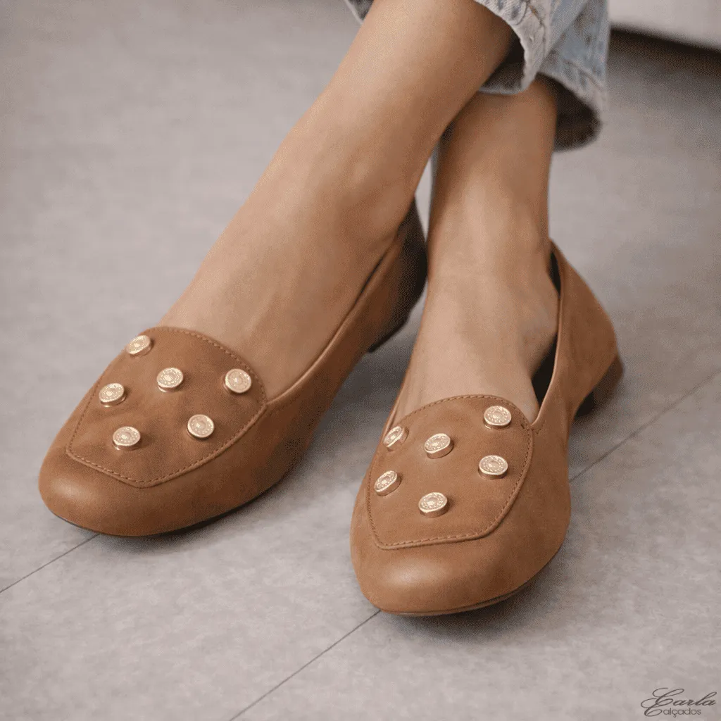 Sapatilha Mocassim Caramelo Pedras Numeração Especial 41 ao 44
