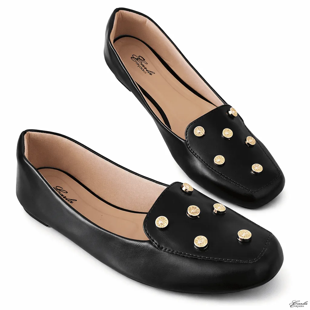 Sapatilha Mocassim Preta Pedras Numeração Especial 41 ao 44 Sapatilha Mocassim Preta Pedras Numeração Especial 41 ao 44