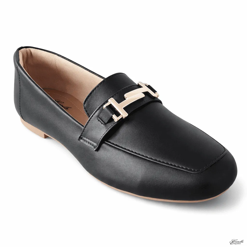 Sapatilha Mocassim Numeração Especial 41 42 43 44 (10) Sapatilha Mocassim Numeração Especial Preta Fivela Dourada