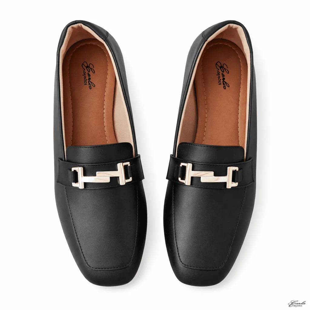 Sapatilha Mocassim Numeração Especial 41 42 43 44 (11) Sapatilha Mocassim Numeração Especial Preta Fivela Dourada