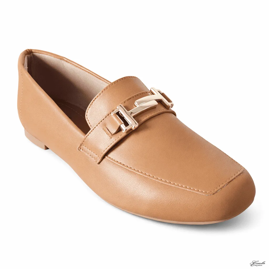 Sapatilha Mocassim Numeração Especial Bege Fivela Dourada