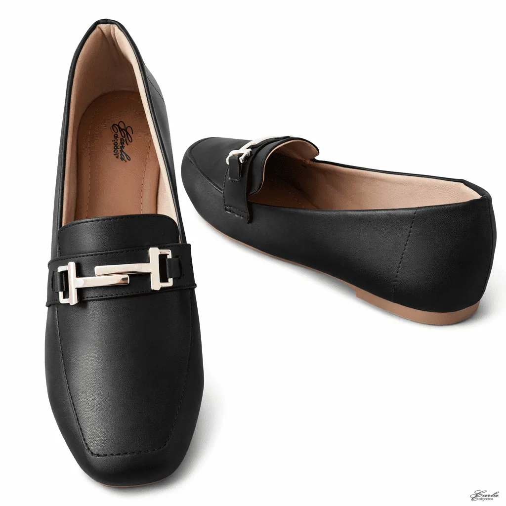 Sapatilha Mocassim Numeração Especial 41 42 43 44 (2) Sapatilha Mocassim Numeração Especial Preta Fivela Dourada