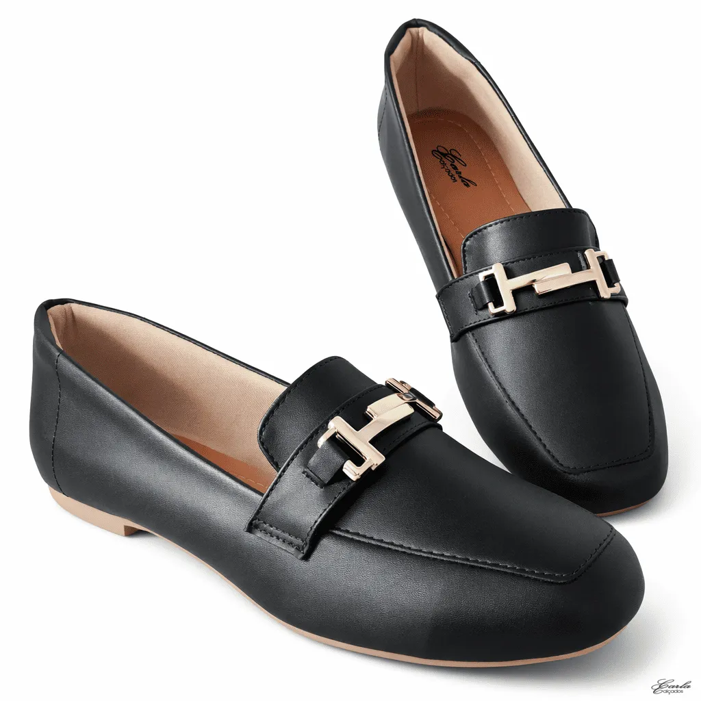 Sapatilha Mocassim Numeração Especial 41 42 43 44 (3) Sapatilha Mocassim Numeração Especial Preta Fivela Dourada