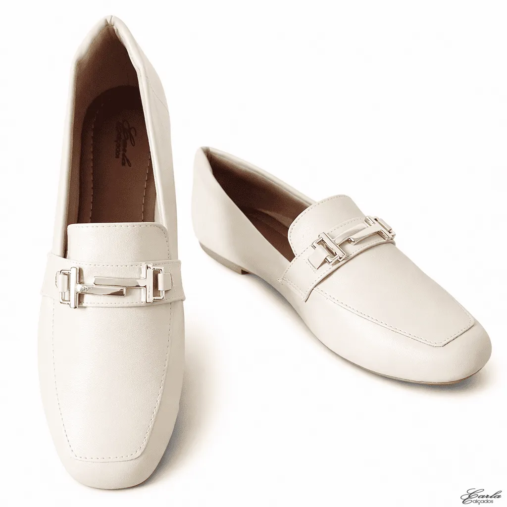 Sapatilha Mocassim Numeração Especial 41 42 43 44 (32) Sapatilha Mocassim Numeração Especial Off White Fivela Dourada