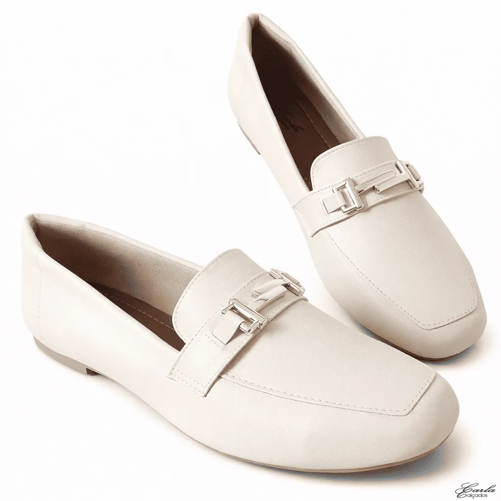Sapatilha Mocassim Numeração Especial Off White Fivela Dourada
