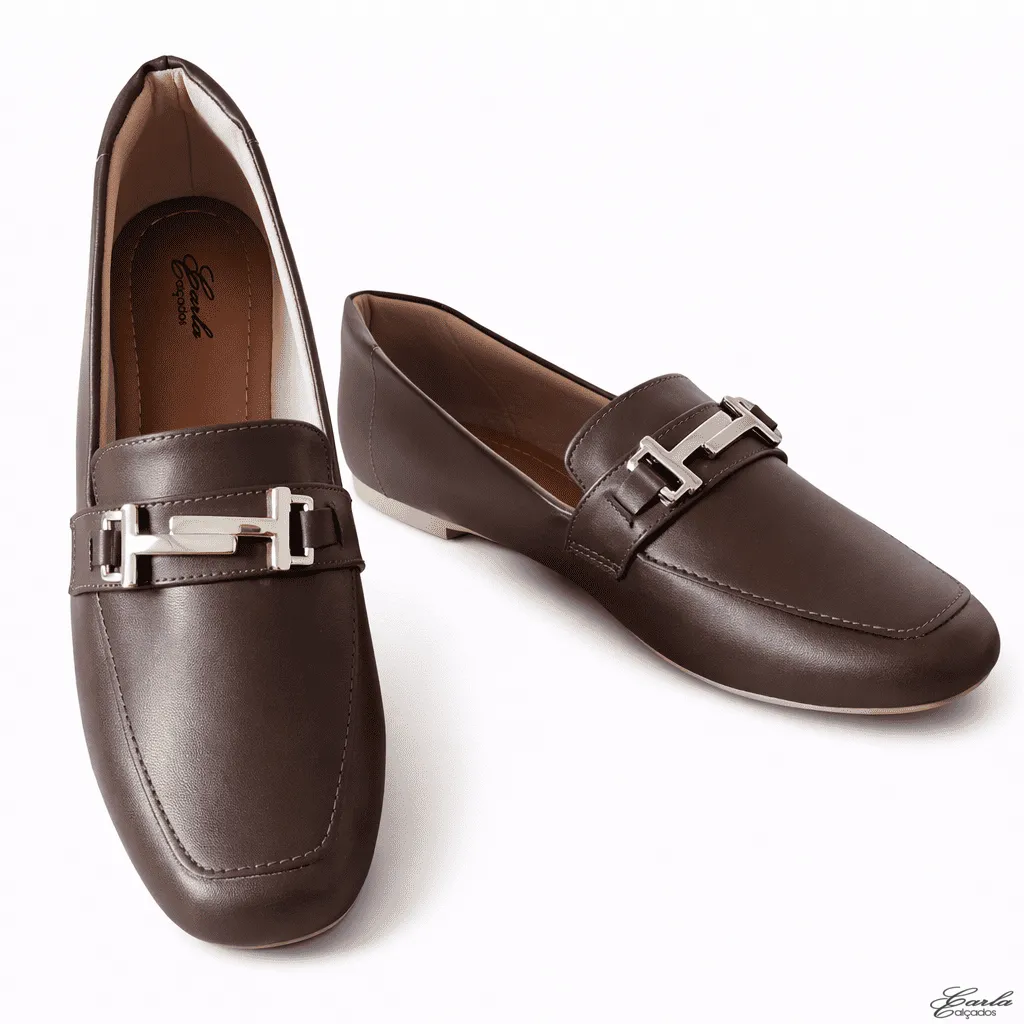Sapatilha Mocassim Numeração Especial 41 42 43 44 (39) Sapatilha Mocassim Numeração Especial Café Fivela Dourada