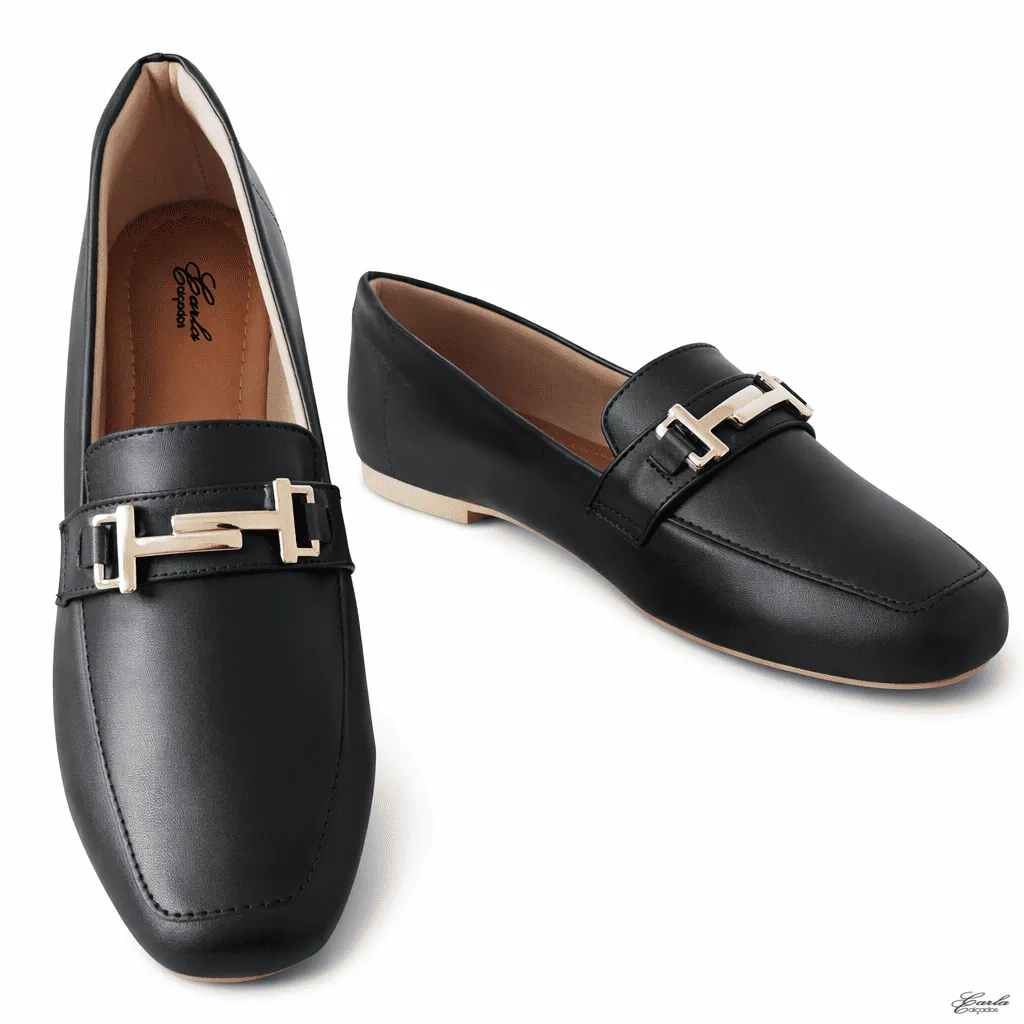 Sapatilha Mocassim Numeração Especial 41 42 43 44 (4) Sapatilha Mocassim Numeração Especial Preta Fivela Dourada