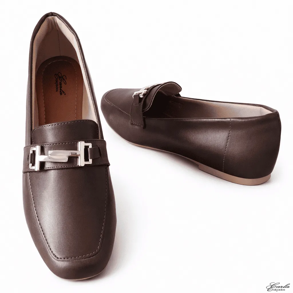 Sapatilha Mocassim Numeração Especial 41 42 43 44 (40) Sapatilha Mocassim Numeração Especial Café Fivela Dourada