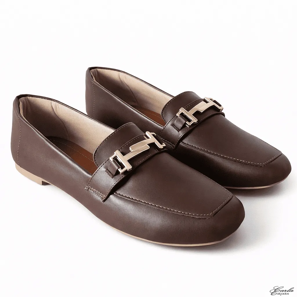 Sapatilha Mocassim Numeração Especial 41 42 43 44 (43) Sapatilha Mocassim Numeração Especial Café Fivela Dourada