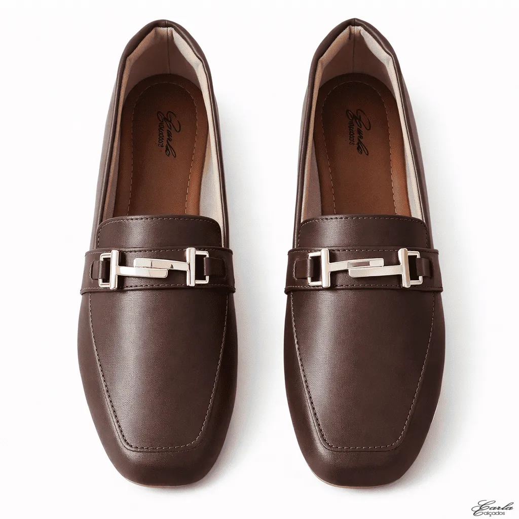 Sapatilha Mocassim Numeração Especial 41 42 43 44 (44) Sapatilha Mocassim Numeração Especial Café Fivela Dourada