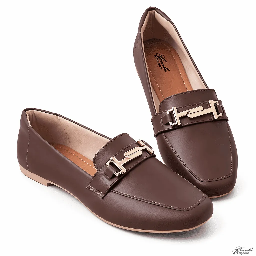 Sapatilha Mocassim Numeração Especial 41 42 43 44 (49) Sapatilha Mocassim Numeração Especial Café Fivela Dourada