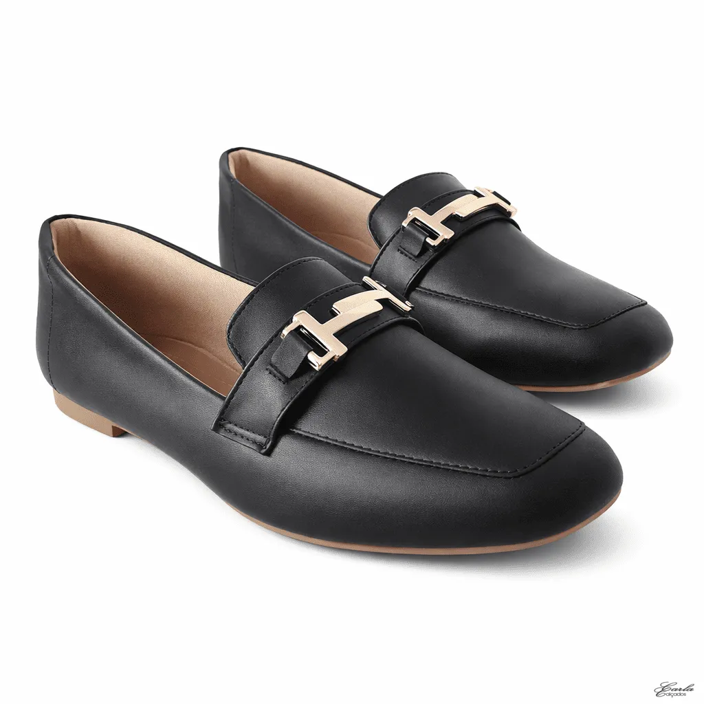 Sapatilha Mocassim Numeração Especial 41 42 43 44 (5) Sapatilha Mocassim Numeração Especial Preta Fivela Dourada