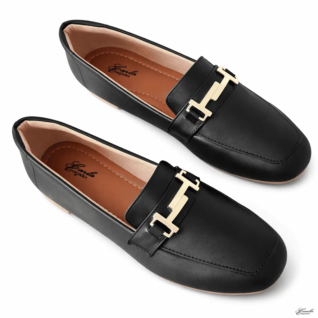 Sapatilha Mocassim Numeração Especial 41 42 43 44 (7) Sapatilha Mocassim Numeração Especial Preta Fivela Dourada