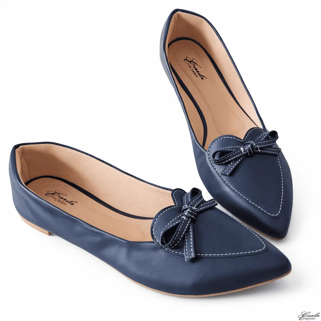 Sapatilha Numeração Especial 41 42 43 44 (107) Sapatilha Numeração Especial Coração Laço Bico Fino Marinho 41 ao 44