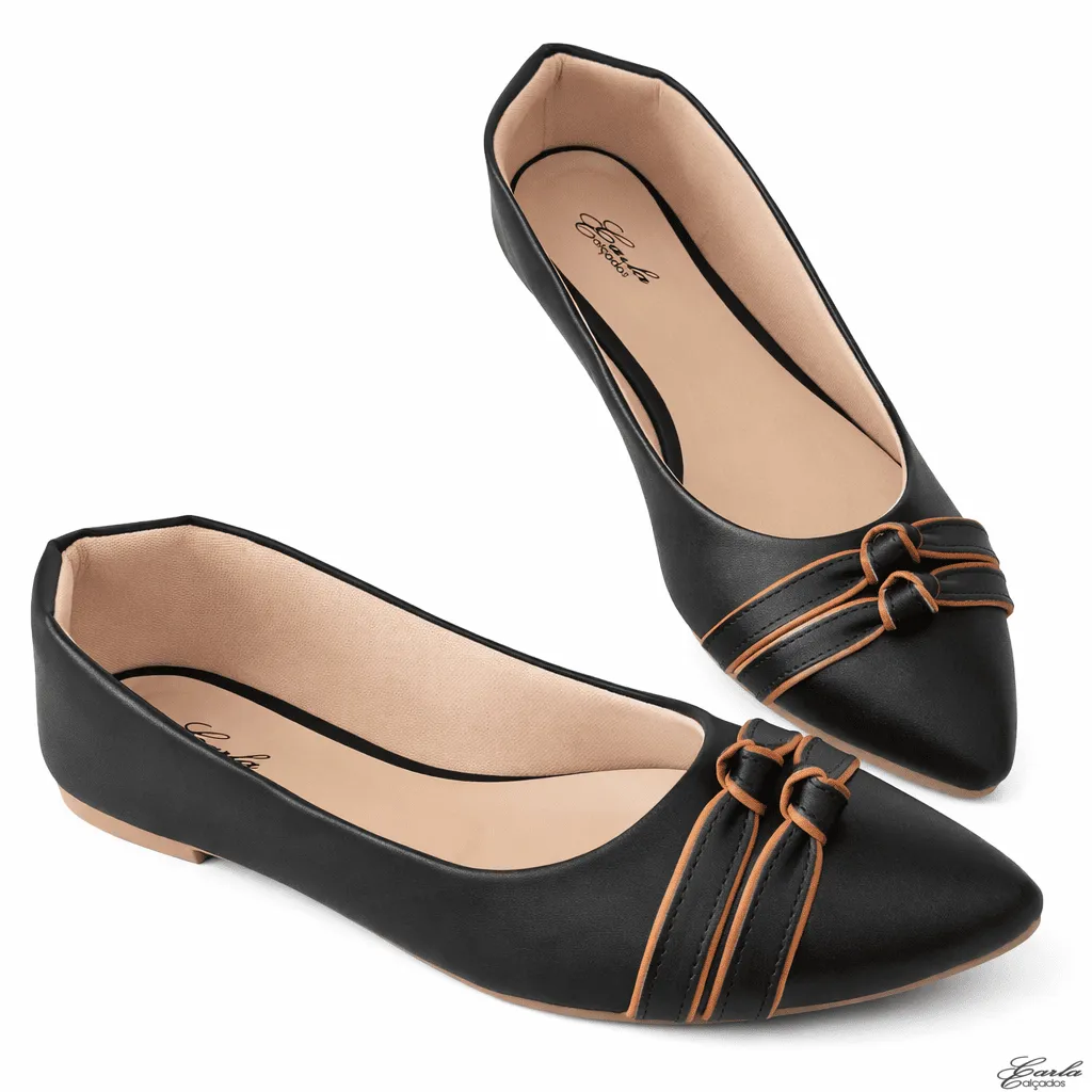 Sapatilha Numeração Especial 41 42 43 44 (28) Sapatilha Preta Numeração Especial Bico Fino Detalhe Tiras Frontais