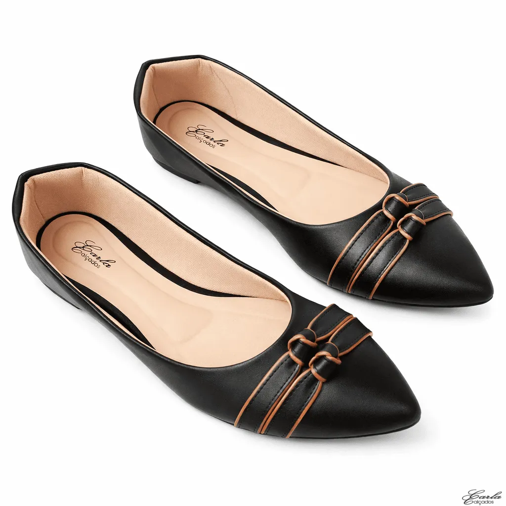 Sapatilha Numeração Especial 41 42 43 44 (29) Sapatilha Preta Numeração Especial Bico Fino Detalhe Tiras Frontais