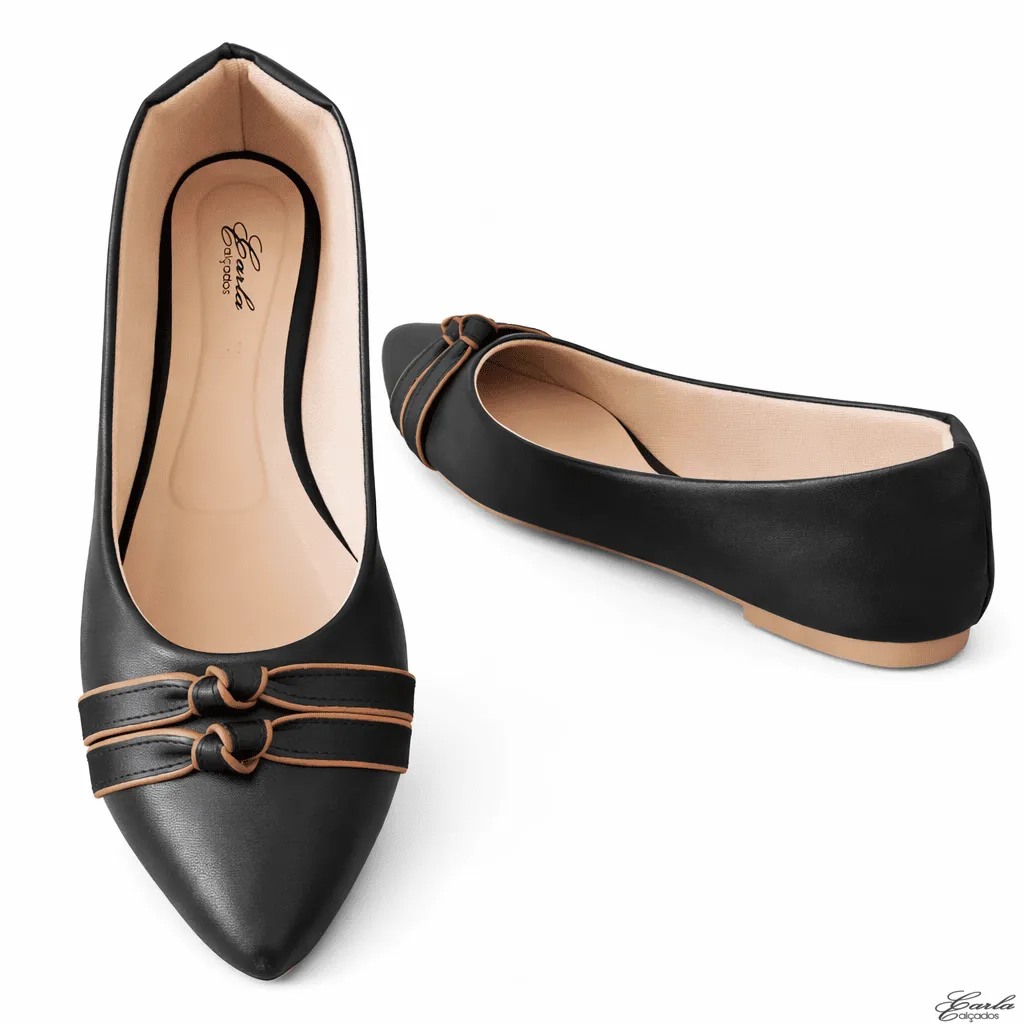 Sapatilha Numeração Especial 41 42 43 44 (33) Sapatilha Preta Numeração Especial Bico Fino Detalhe Tiras Frontais