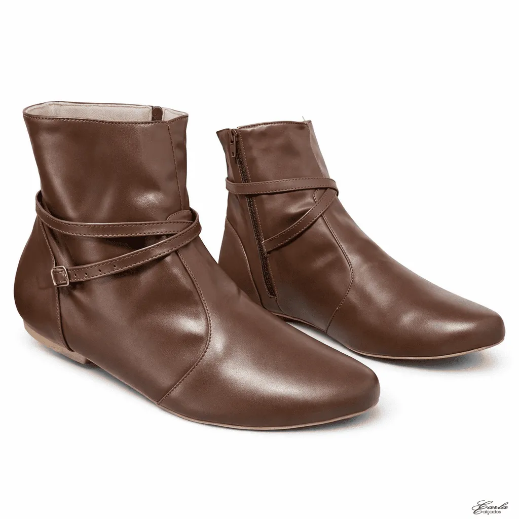 Bota Numeração Especial Caramelo Bico Redondo com Tiras (1)