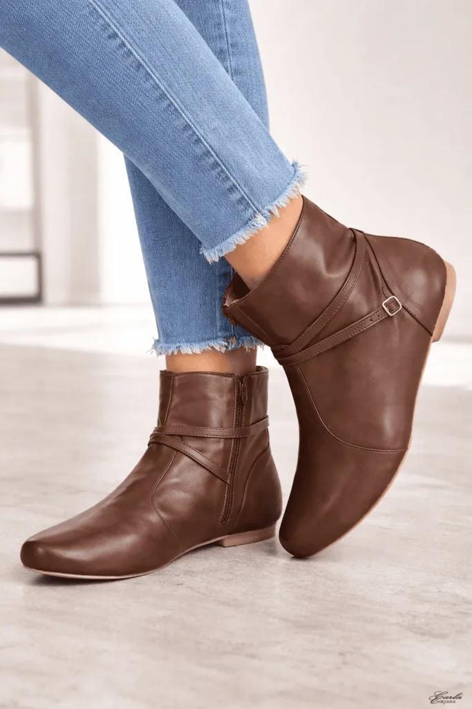 Bota Numeração Especial Caramelo Bico Redondo com Tiras 41 ao 44 Feminina