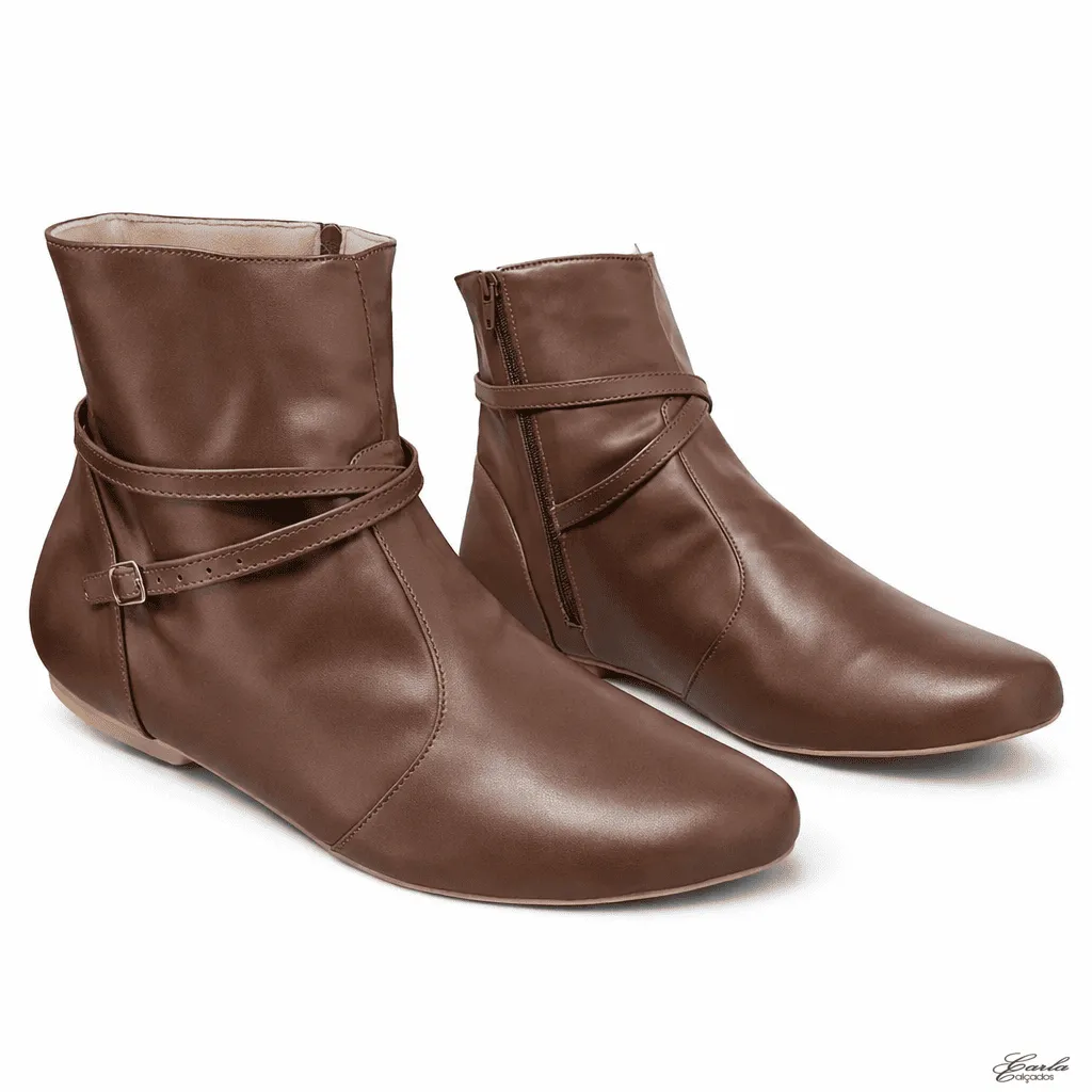 Bota Numeração Especial Caramelo Bico Redondo com Tiras (4)