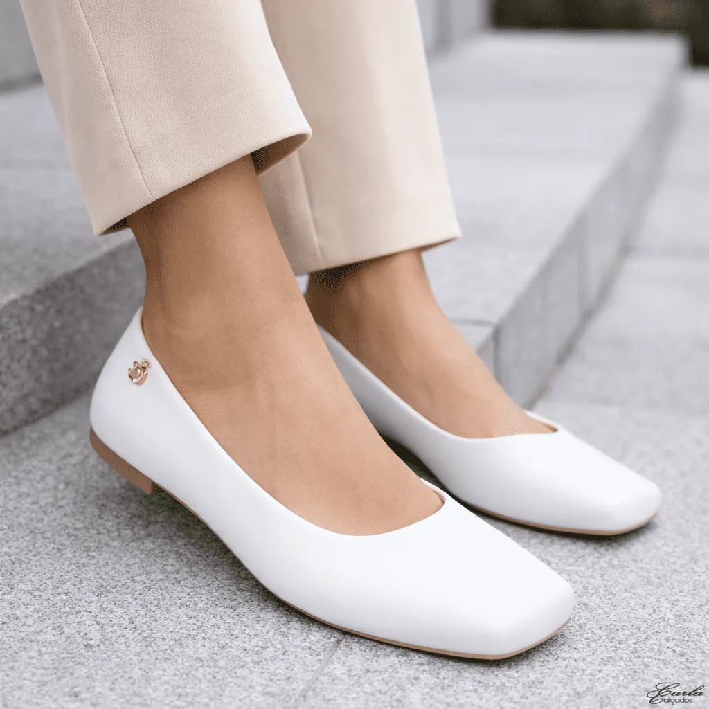 Sapatilha Branca Bico Quadrado Básica Numeração Especial 41 ao 44