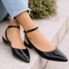 Sapatilha Slingback Verniz Preto Bico Fino Tornozeleira Numeração Especial 41 ao 44