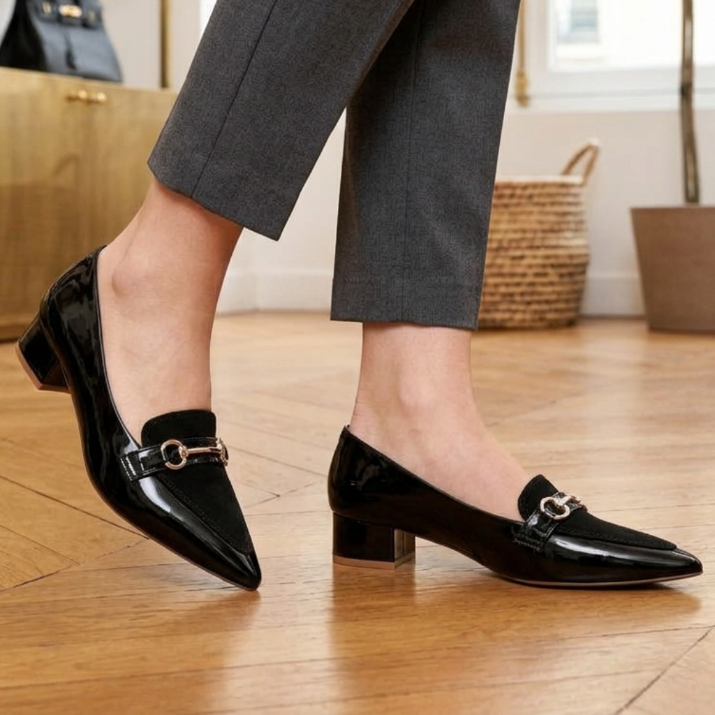 Scarpin Tamanho Especial Salto Bloco 3cm Preto Fivela
