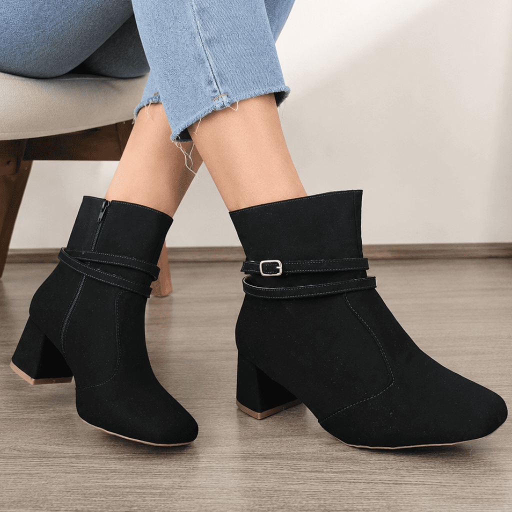 Bota Feminina 2 em 1 Tamanho Especial Nobuck Preto Salto Bloco 5cm