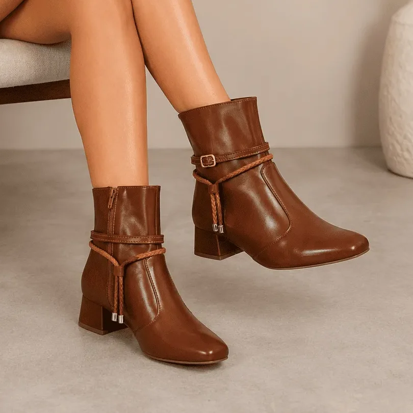 Bota Feminina Tamanho Especial Caramelo 2 Tiras Removíveis 3 Formas de Uso