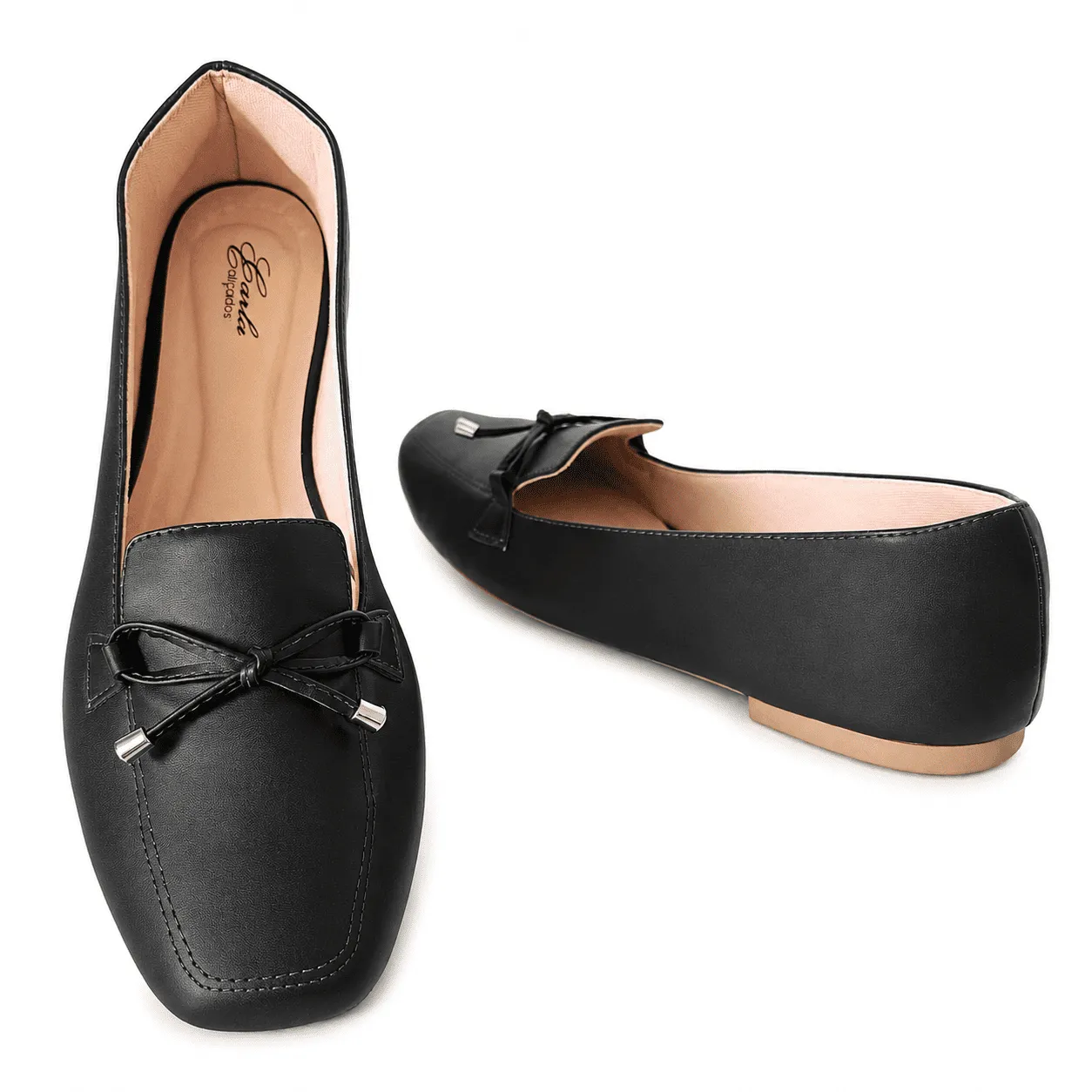 Sapatilha Numeração Especial 41 ao 44 (2) Sapatilha Mocassim Preta Tamanho Especial 41 ao 44 Bico Quadrado Laço