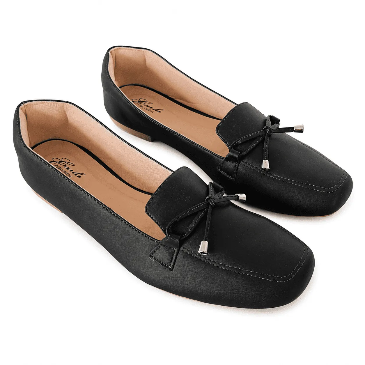 Sapatilha Numeração Especial 41 ao 44 (4) Sapatilha Mocassim Preta Tamanho Especial 41 ao 44 Bico Quadrado Laço