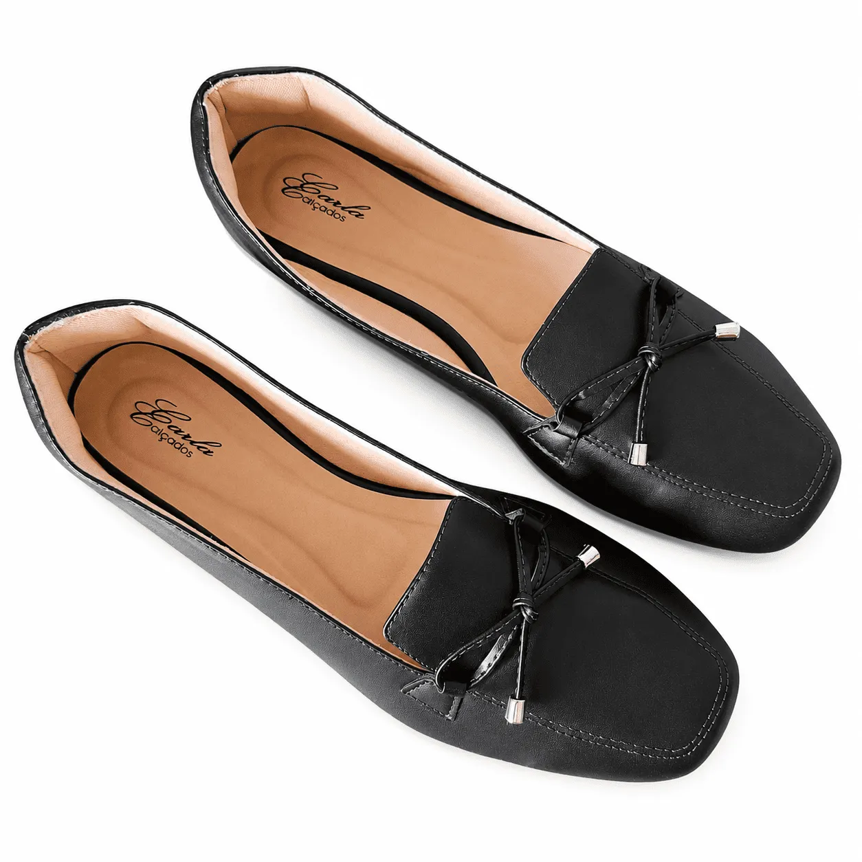 Sapatilha Numeração Especial 41 ao 44 (5) Sapatilha Mocassim Preta Tamanho Especial 41 ao 44 Bico Quadrado Laço