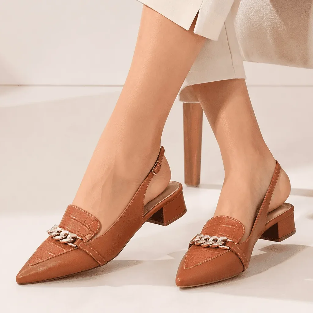 Scarpin Slingback Tamanho Especial Salto 3cm Caramelo
