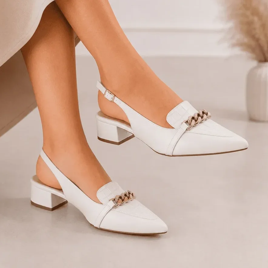 Scarpin Slingback Tamanho Especial Salto 3cm Off White