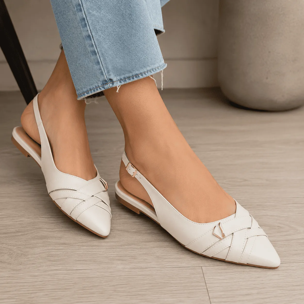 Sapatilha Slingback Off White Tamanho Especial 40 ao 44